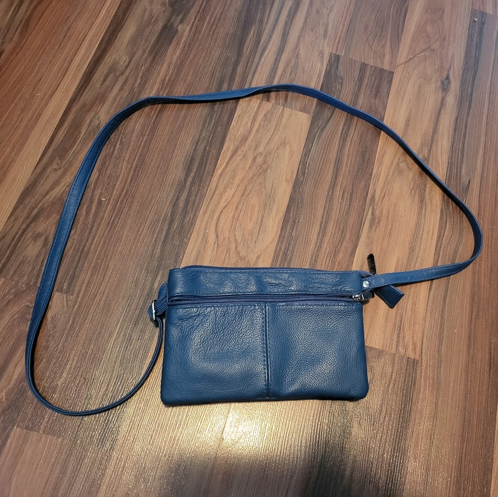 Small Blue Leather Bentley Cross Body Purse
